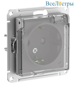 Розетка с/з со шторками с прозрач. крышк, 16А,IP44, мех Systeme Electric AtlasDesign Aqua Алюминий ATN440346
