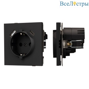 Механизм розетки с USB зарядкой Arlight SCT-TENDO-MUAC-SFPL-BK (230V, 16A) 054607