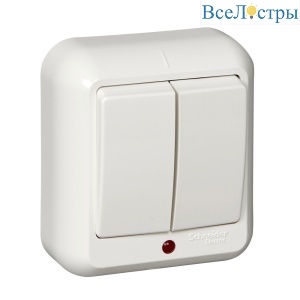 Выключатель 2-клавишный с подсветкой Schneider Electric Прима A56-007-B