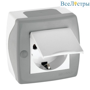 Розетка 2К+З Mono Electric Octans IP20 16A 250V с крышкой винтовое подключение бело-серый 104-020007-118