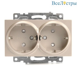Розетка двойная 2P+PE Stekker Катрин со шторками шампань GLS16-7114-02 39598