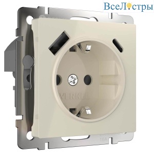 Розетка Werkel с быстрой зарядкой USB Type A+С слоновая кость W1171703 4690389176425