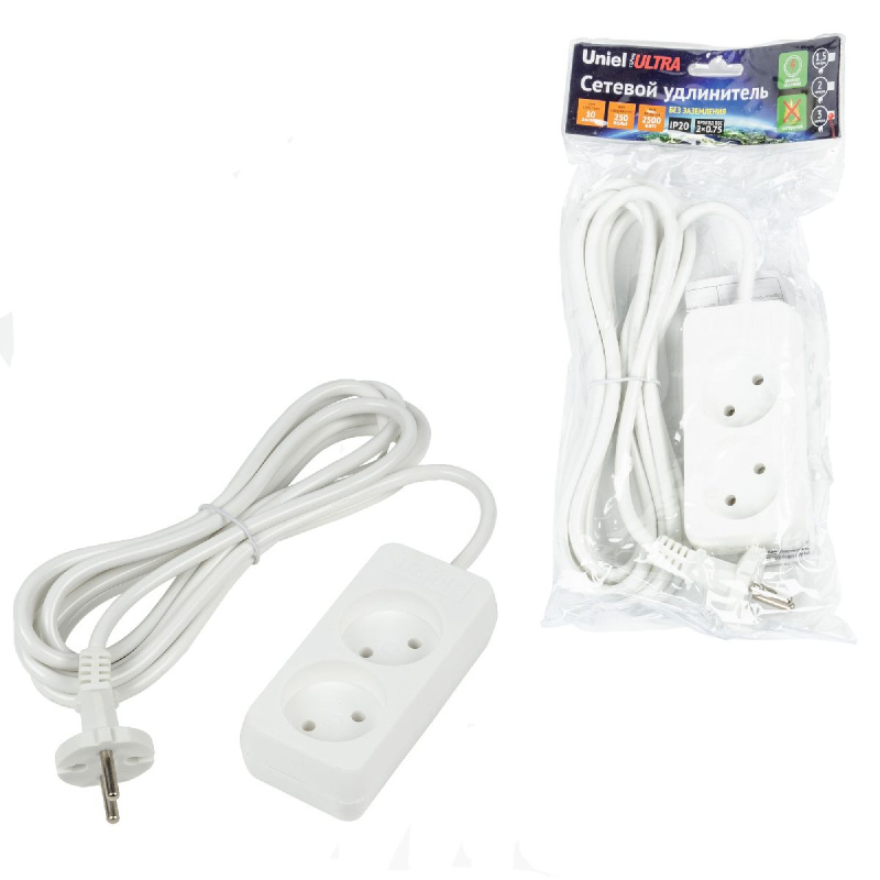удлинитель бытовой uniel ultra s-cu2-3 white ul-00009977