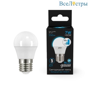 Лампа светодиодная диммируемая Gauss E27 7W 6500K матовая 105102307-S