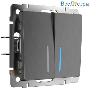 Выключатель двухклавишный проходной с подсветкой Werkel графит рифленый W1122104 4690389158490
