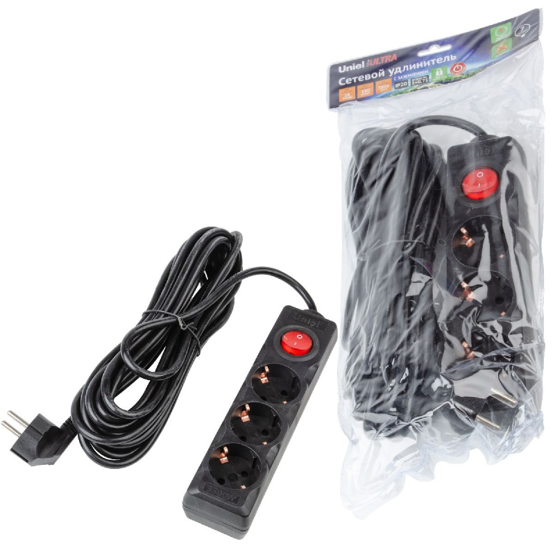 удлинитель бытовой uniel ultra s-gcu3-7b black ul-00010020