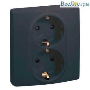 Розетка 2X2К+З Legrand Etika 16A 250V с/з со шторками безвинтовой зажим немецкий стандарт антрацит 672633