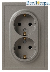 Розетка Эра Galaxy 15-2104-07 с заземлением двойная 2X2P+E Schuko 16А-250В IP20 титан Б0070689