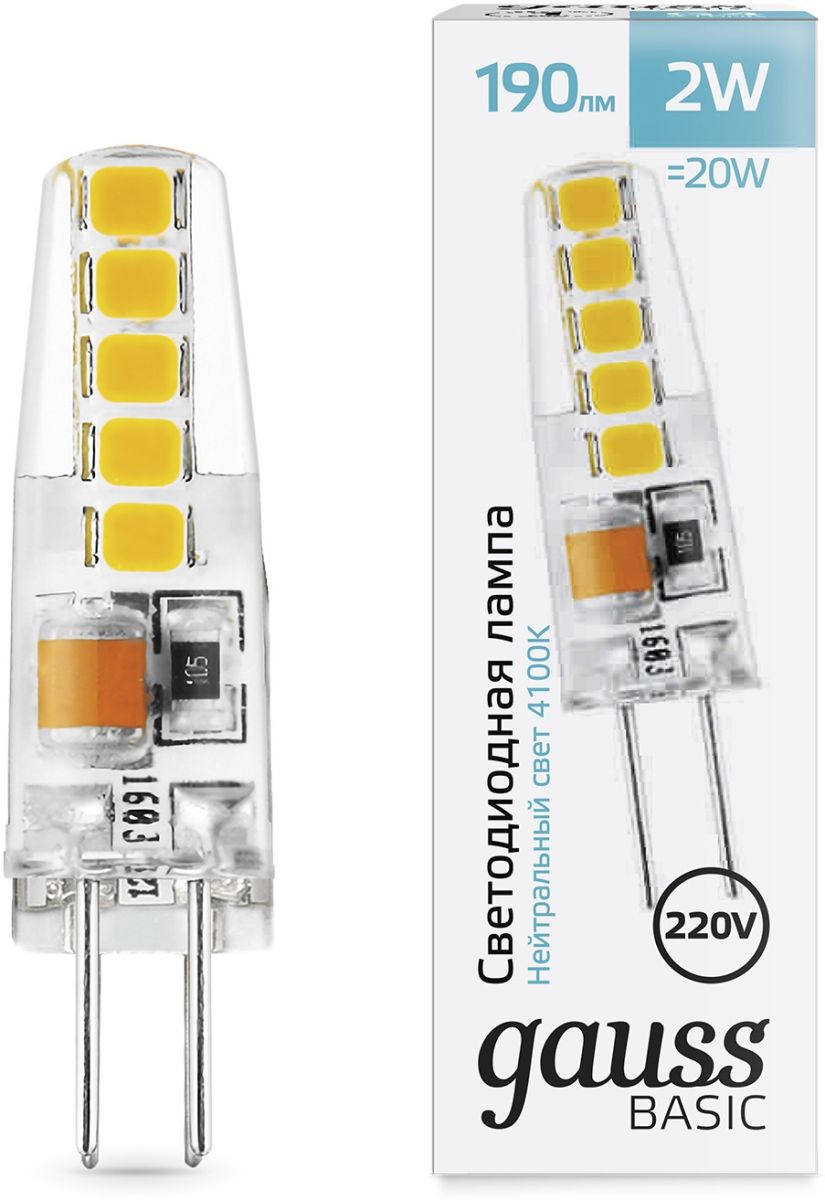 светодиодная лампа gauss basic g4 2w 4100k 1169722