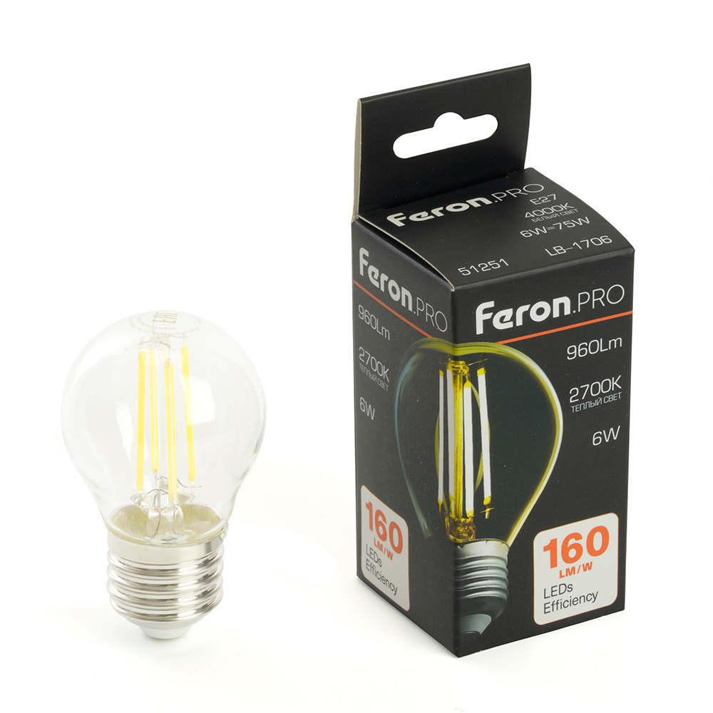 светодиодная лампа feron lb-1706 e27 6w 2700к 51250