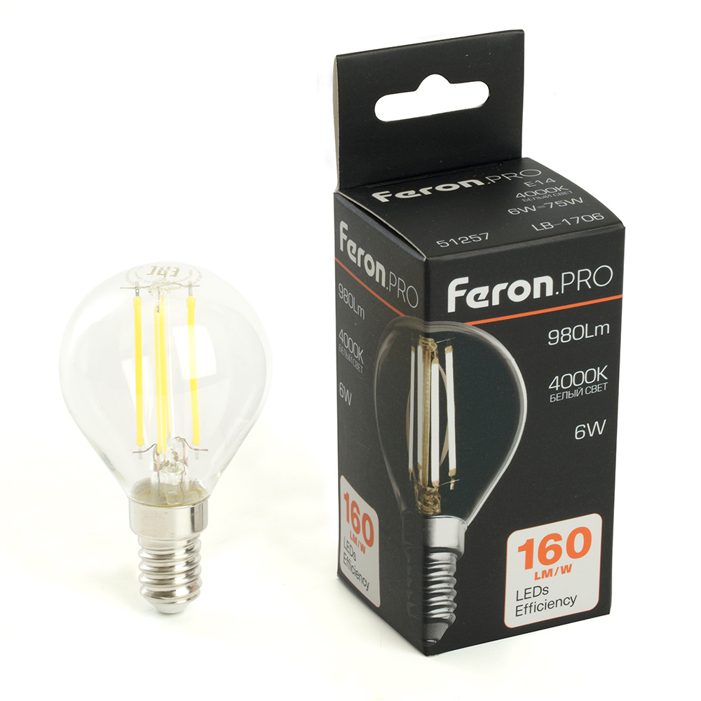 лампа светодиодная feron lb-1706 e14 6w 4000k 51257