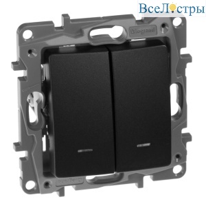 Выключатель двухклавишный Legrand Etika с подсветкой 10A 250V антрацит 672604