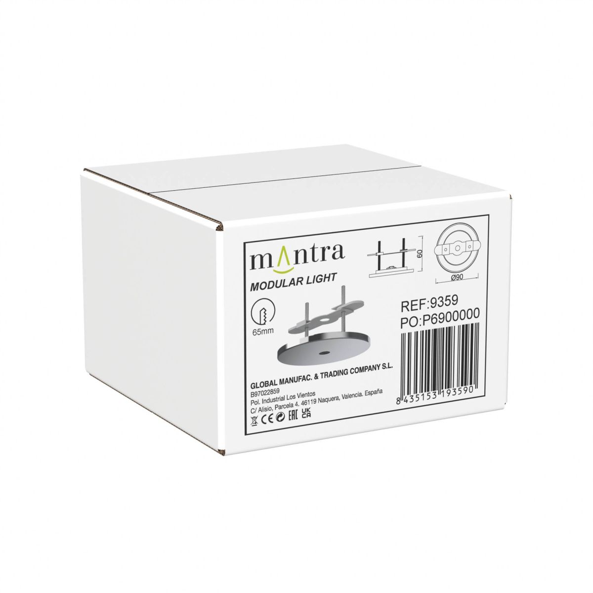 основание потолочное утопленное 1l mantra modular light florones 9359