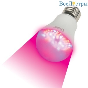 Лампа светодиодная для растений (09645) Uniel E27 9W прозрачная LED-A60-9W/SP/E27/CL ALM01WH