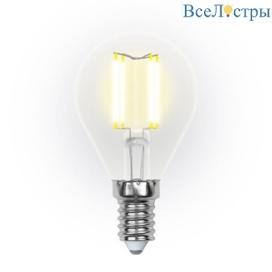 Лампа светодиодная филаментная (UL-00002866) Uniel E14 5W 3000K LED-G45-5W/WW/E14/CL/DIM GLA01TR