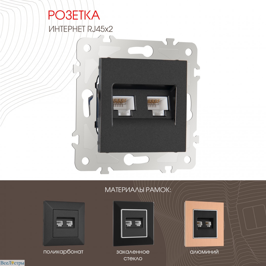 розетка двойная rj45 arte milano 203.45-2.black