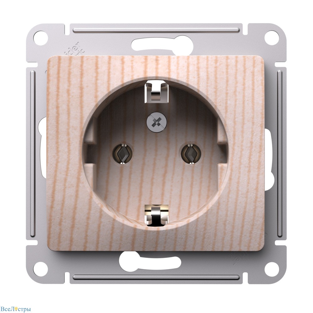 розетка с заземлением, 16а, механизм systeme electric glossa сосна gsl001543
