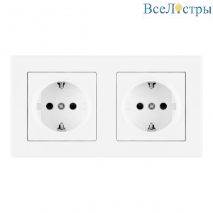 Розетка двойная (двухпостовая) с/з и шторками Arte Milano SET06-2-40-1x2 white