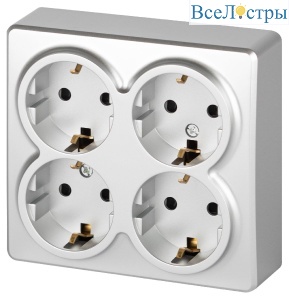 Розетка четырехместная с заземлением со шторками Эра 11-2211-03 Б0063022