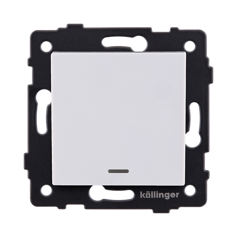 выключатель 1-клавишный перекрестный 10а/250в с led подсветкой, белый kollinger rea-s-015wh для aspekt, eleganz, reflex