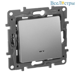 Переключатель одноклавишный Legrand Etika с подсветкой 10A 250V алюминий 672415