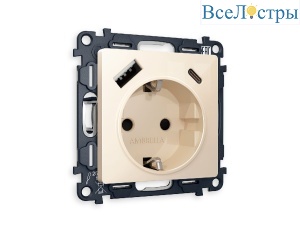 Комплект механизма розетки 2USB A+C 20W (быстрая зарядка) с/з Ambrella Volt Alfa MA310010