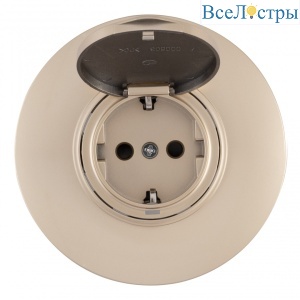 Розетка круглая с/з и шторками, защитной крышкой и рамкой Arte Milano SET08-1-41-1 shampan