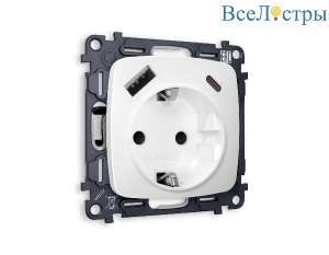Комплект механизма розетки 2USB A+C 20W (быстрая зарядка) с/з Ambrella Volt Omega MO130010