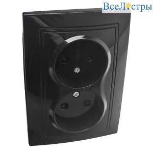 Розетка 2П двойная с защ. шт. скрытой установки 16А 250В IP20, черная (керамика) "Дельта" General 477318