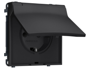 Комплект механизма электрической розетки SIGMA Черный матовый 50Hz 2P+E с/з с/ш и крышкой IP44 16A-250V QUANT PRO Ambrella Volt MS808010 (SP8080, PR141)