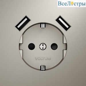 Розетка встраиваемая Voltum S70 с заземлением и защитными шторками, 16А, с USB, A+A, (кашемир) VLS040403