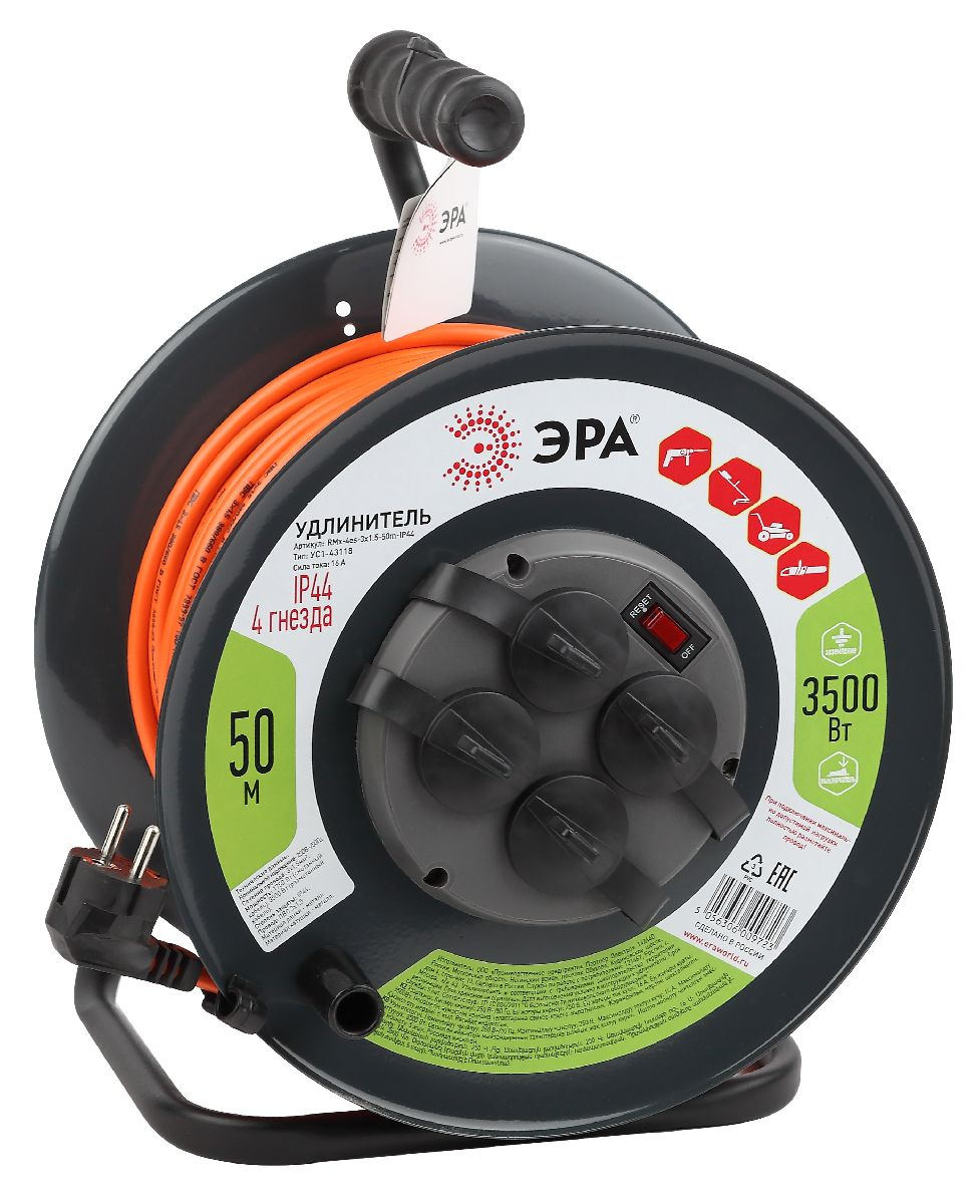 удлинитель силовой эра rmx-4es-3x1.5-50m-ip44 б0046852