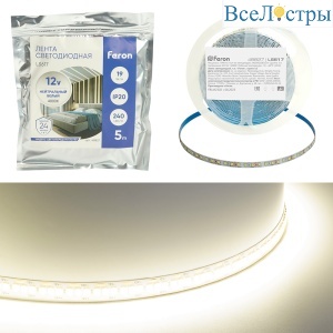 Светодиодная лента Feron LS617 12В 19Вт/м 4000К 5м IP20 48827