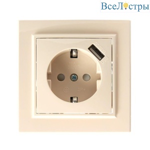 Розетка 2P+PE/USB Stekker Эрна со шторками слоновая кость PST16-9011-02 39237