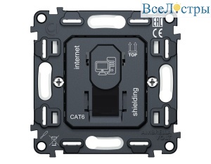 Механизм компьютерной розетки RJ-45 (8P8C) CAT6A экранированной с автоматической защитной шторкой QUANT Ambrella Volt VM185