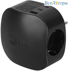 Разветвитель электрический ЭРА SP-3e-3USBAC-B на 3 розетки + 3 USB A+C с заземлением со шторками 16А черный Б0069082