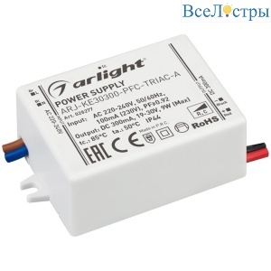 Драйвер Arlight  ARJ-KE30300-PFC-Triac-A 19-30V 9W IP44 0,3A 028277