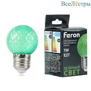 Лампа светодиодная Feron LB-385 шар зеленый прозрачный E27 1W 230V 52163