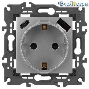 Розетка со шторками с USB type-A+C Эра Elegance 14-4108-03 Б0067741