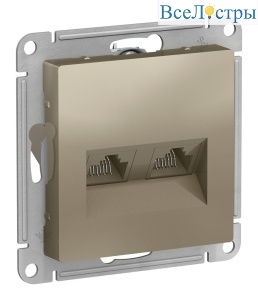 Розетка двойная компьютерная RJ45+RJ45, кат.5E, механизм Systeme Electric AtlasDesign Шампань ATN000585