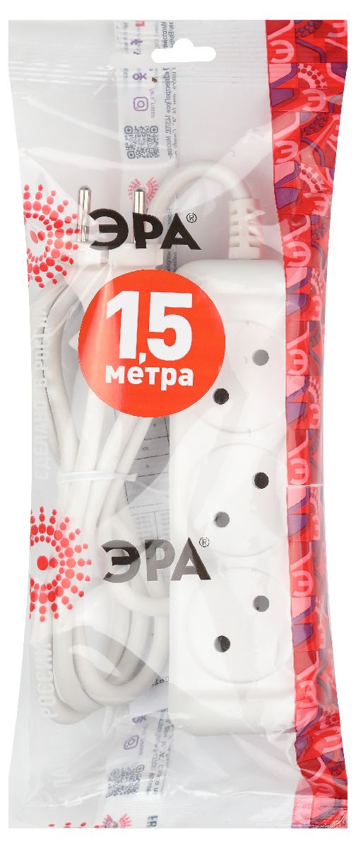 удлинитель электрический эра u-3-1,5m-2x1 б0028354