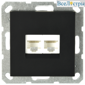Интернет розетка Jasmart двойная разъем RJ45х2 с накладкой черный матовый (soft touch) G6106PB