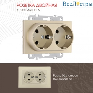 Розетка двойная с заземлением Arte Milano 206.40-2.shampan