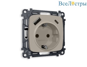 Комплект механизма розетки 2USB A+C 20W (быстрая зарядка) с/з Ambrella Volt Omega MO370010