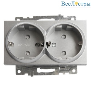 Розетка двойная 2P+PE Stekker Катрин со шторками серебро GLS16-7114-03 39584