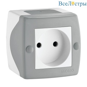 Розетка 2К Mono Electric Octans IP20 16A 250V винтовое подключение бело-серый 104-020006-116