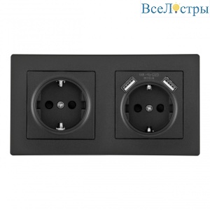 Розетка двойная (двухпостовая) с USB Arte Milano SET06-2-47-1-40-1 black