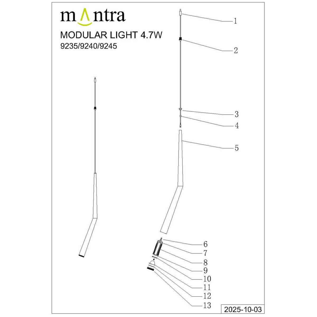 подвесной светильник mantra boomerang 9356+9245 (1l)