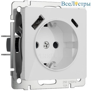 Розетка с заземлением, шторками и USB тип A+C Werkel 4690389197345 W1171741 a064014