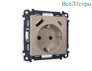 Комплект механизма розетки 2USB A+C 20W (быстрая зарядка) с/з Ambrella Volt Alfa MA370010